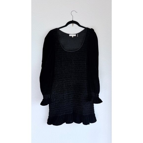 NWOT LoveShackFancy Dorset Velvet Smocked Long Sleeve Mini Dress in Black Sz M - Picture 7 of 16